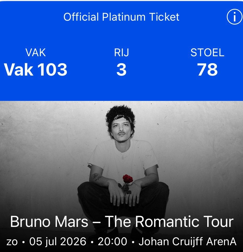 Bruno Mars Ticket - Johan Cruijff Arena, Eén persoon, Juli