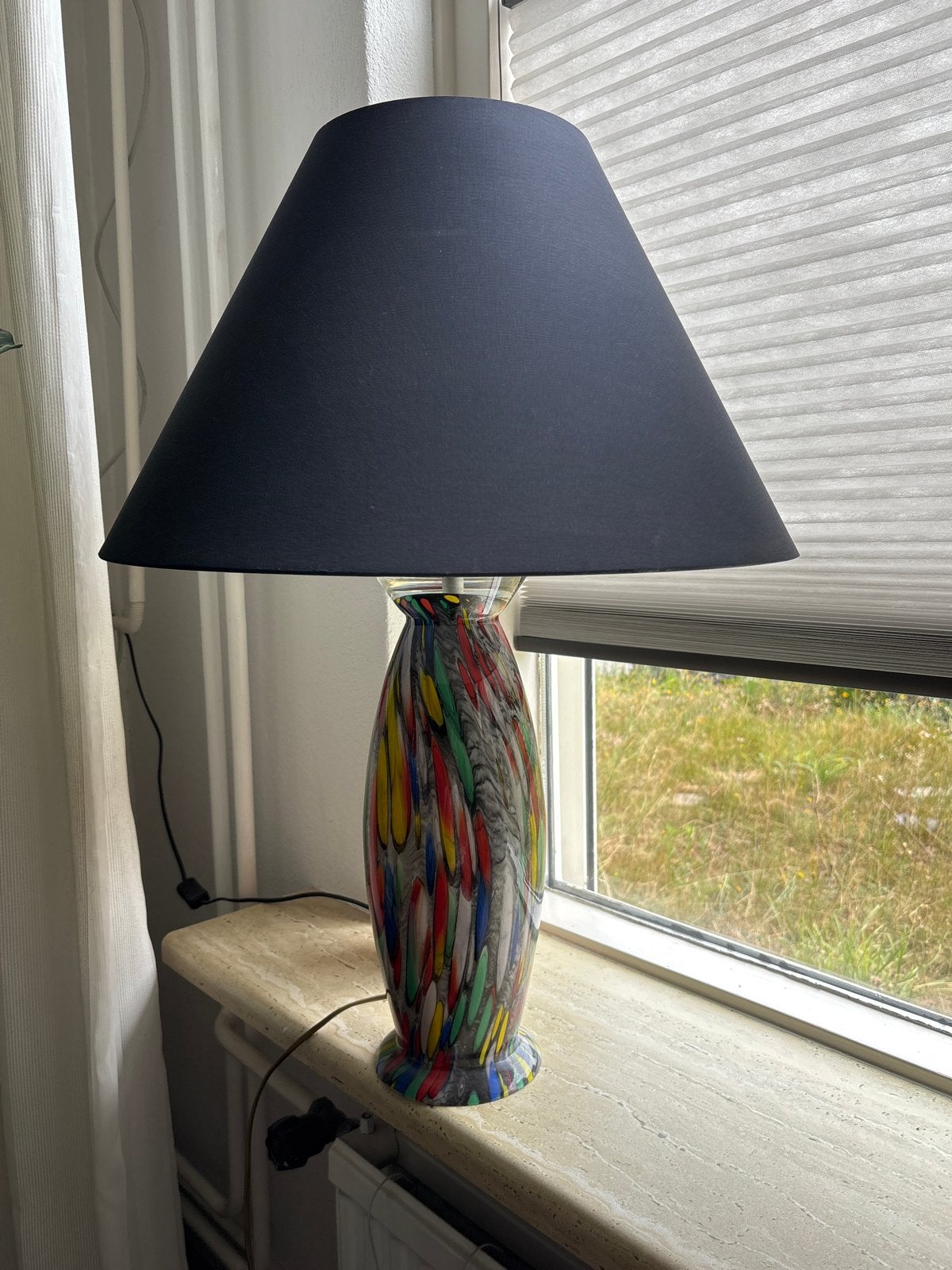 Vintage Tafellamp Murano Glas met Blauwe Kap, Ophalen, Vintage, Meerkleurig, E27 (groot)