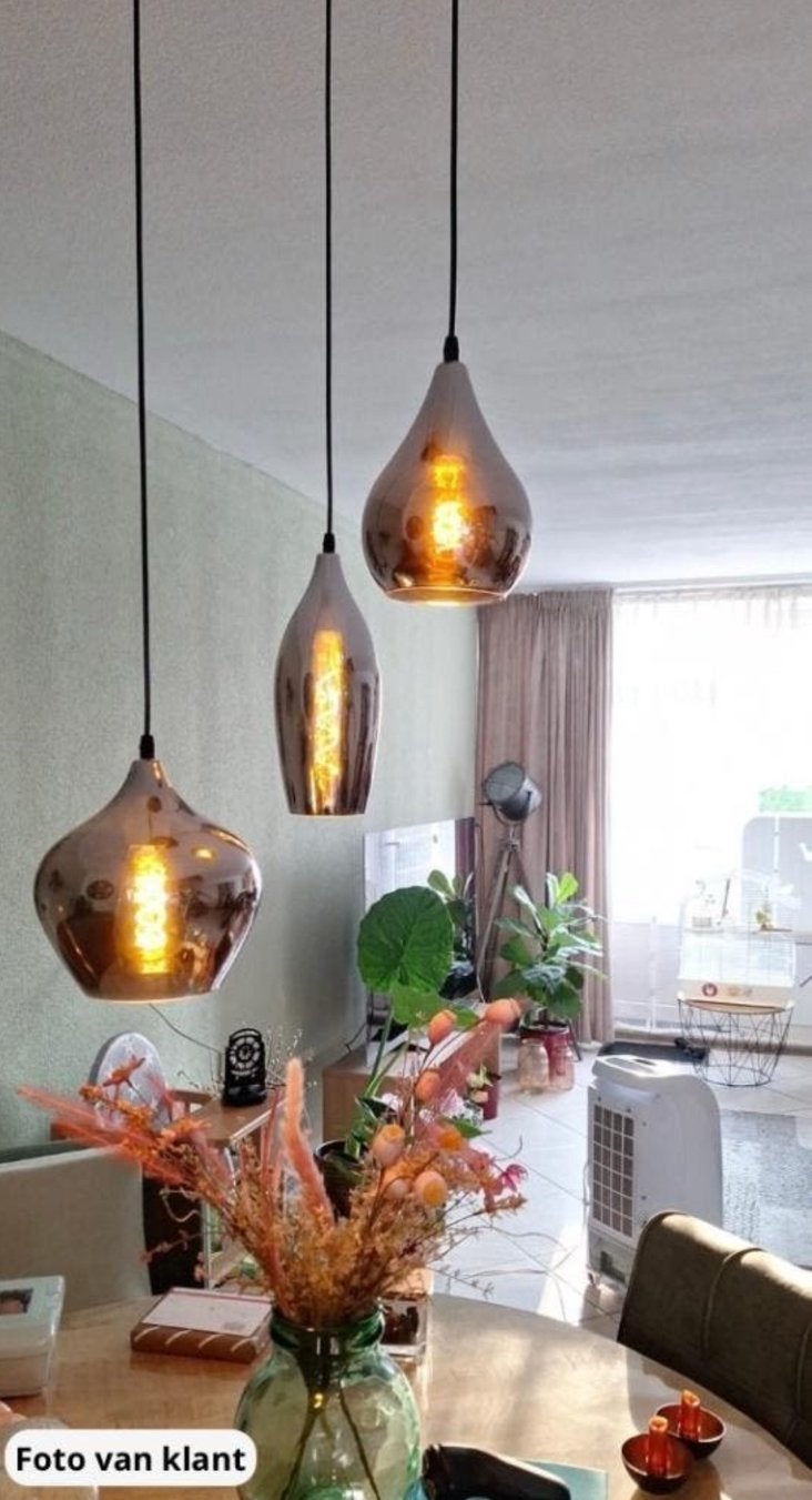 HeyHeaven 3 moderne hanglampen met lichtbronnen, Ophalen, Zo goed als nieuw, Glas, 75 cm of meer