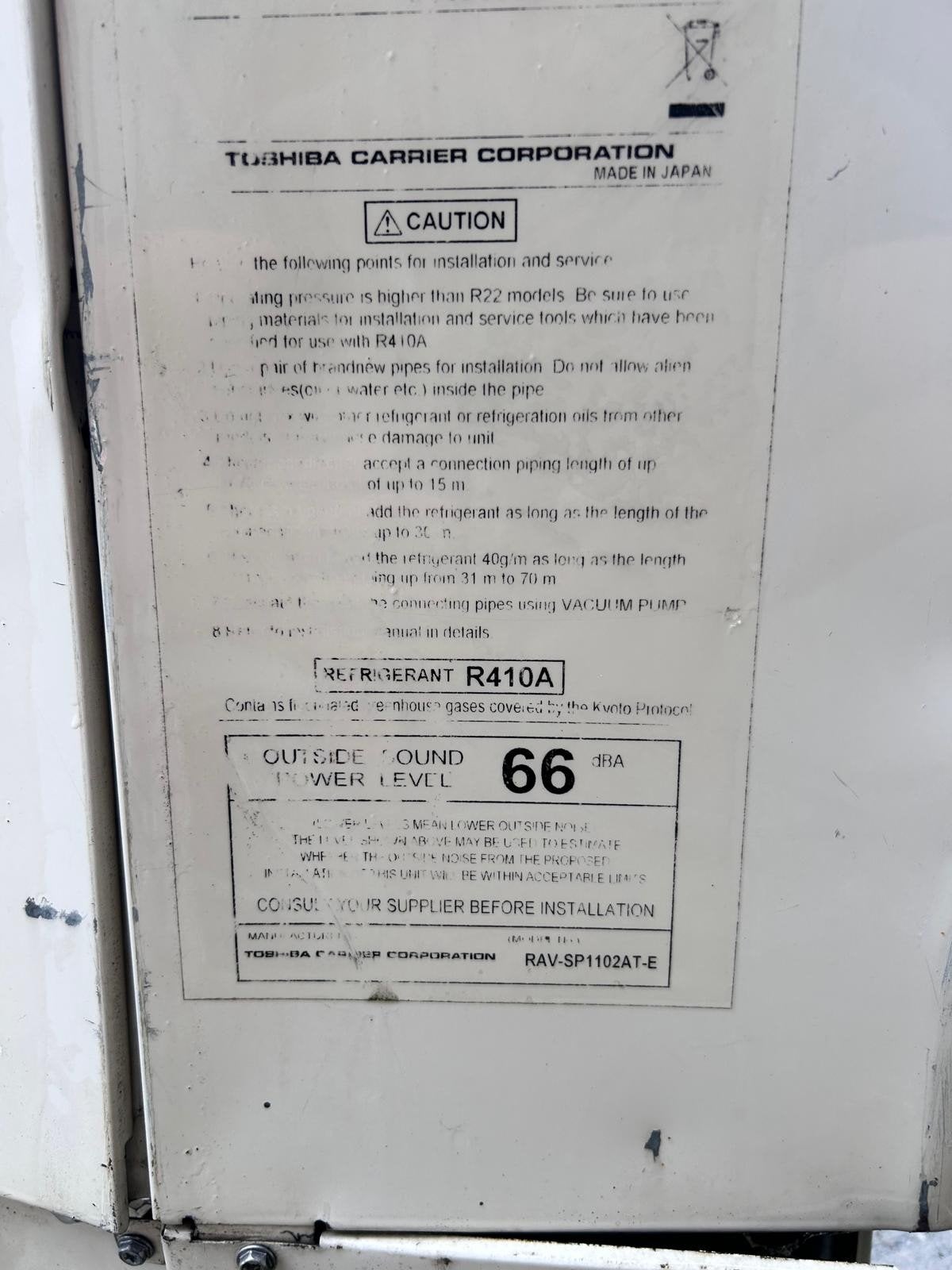 Toshiba Inverter Airconditioner RAV-SM1102CT-E, 3 snelheden of meer, Ophalen of Verzenden, 100 m³ of groter, Afstandsbediening