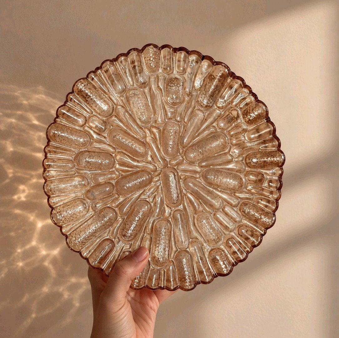 Vintage plafondlamp | Plafonniere | Amberkleur, Ophalen of Verzenden