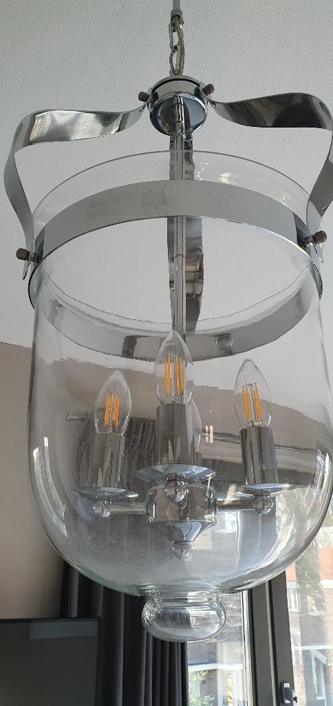 Mooie glazen hanglamp met chroom LOODS 5, Ophalen, Gebruikt, Glas, 50 tot 75 cm