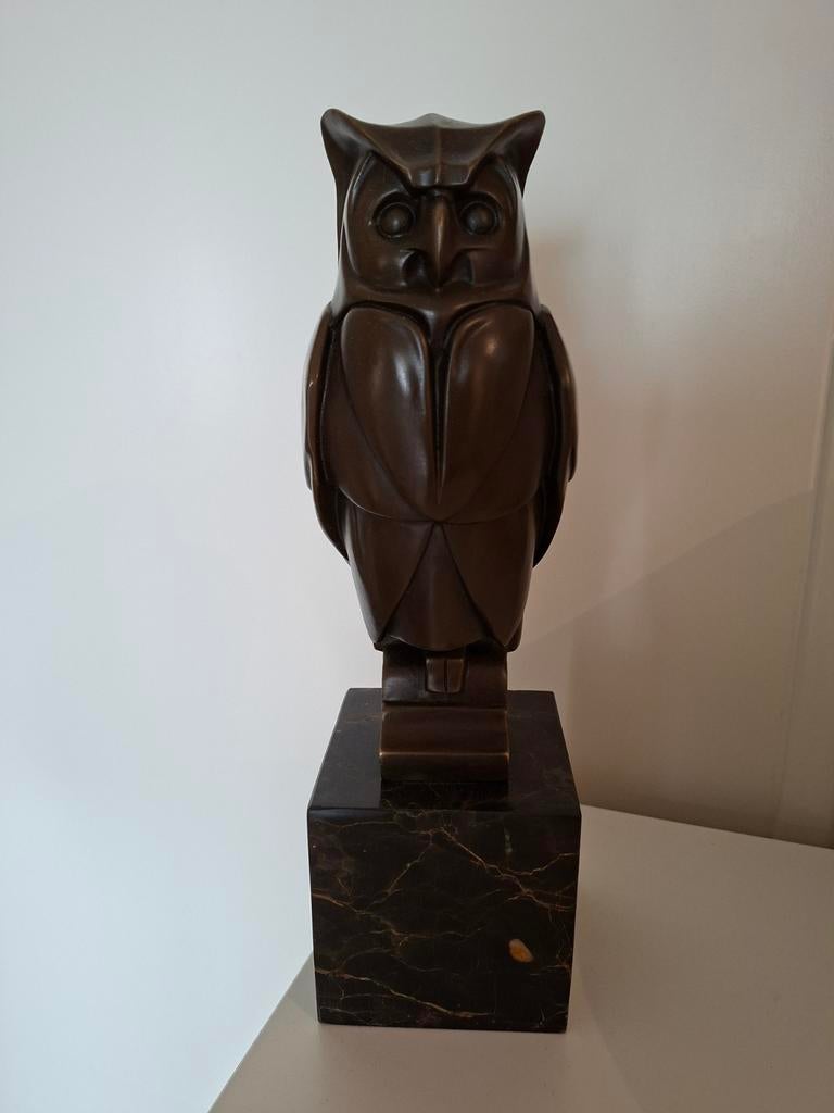 Bronzen Uil Sculptuur op Marmeren Voet, Ophalen of Verzenden