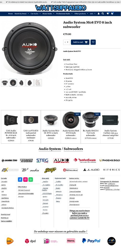 Audio System M08 EVO 8 inch subwoofer, Info@optimount.nl, Nieuw, Ophalen of Verzenden, Anholtseweg 48A 7091 HB DINXPERLO