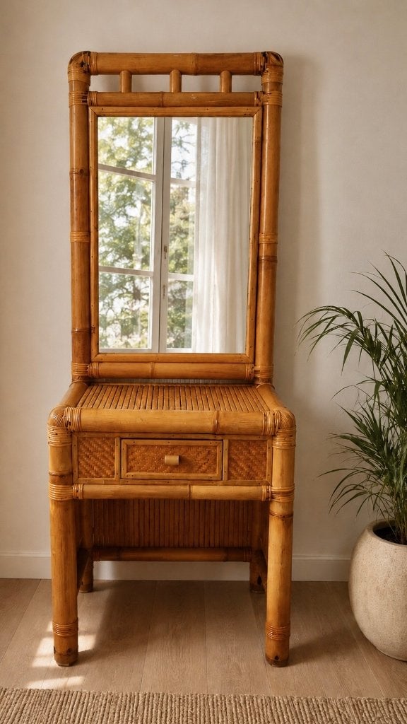 Vintage rotan Bamboe Kaptafel, Ophalen, Vintage, Gebruikt, Beige