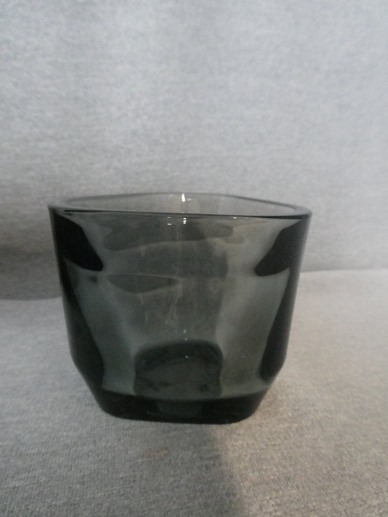 Vintage Finse Iittala teal Tris glas votief, Gebruikt, 7 cm, Waxinelichthouder, Ophalen of Verzenden