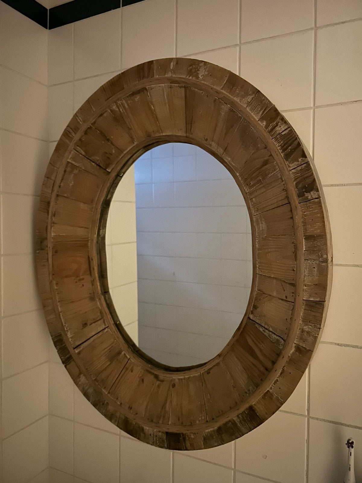 Mooie flamant spiegel van oud hout (+- 1mtr), Ophalen, Minder dan 50 cm, Zo goed als nieuw, Minder dan 100 cm