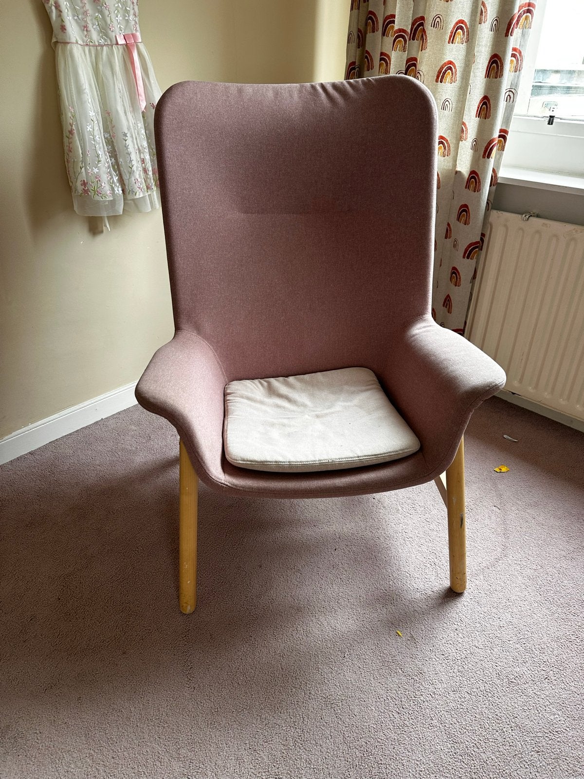 IKEA Fauteuil Oudroze met Houten Poten - Comfortabel, Ophalen, Gebruikt, Minder dan 75 cm, 75 tot 100 cm