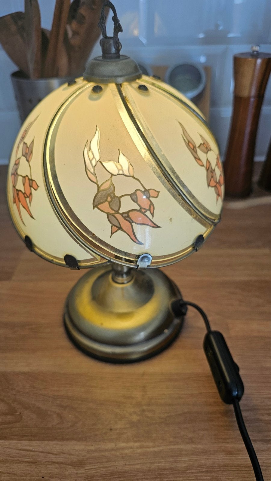 Tafellamp met Glas-in-lood Stijl Kap, Ophalen, Gebruikt, Vintage, Meerkleurig
