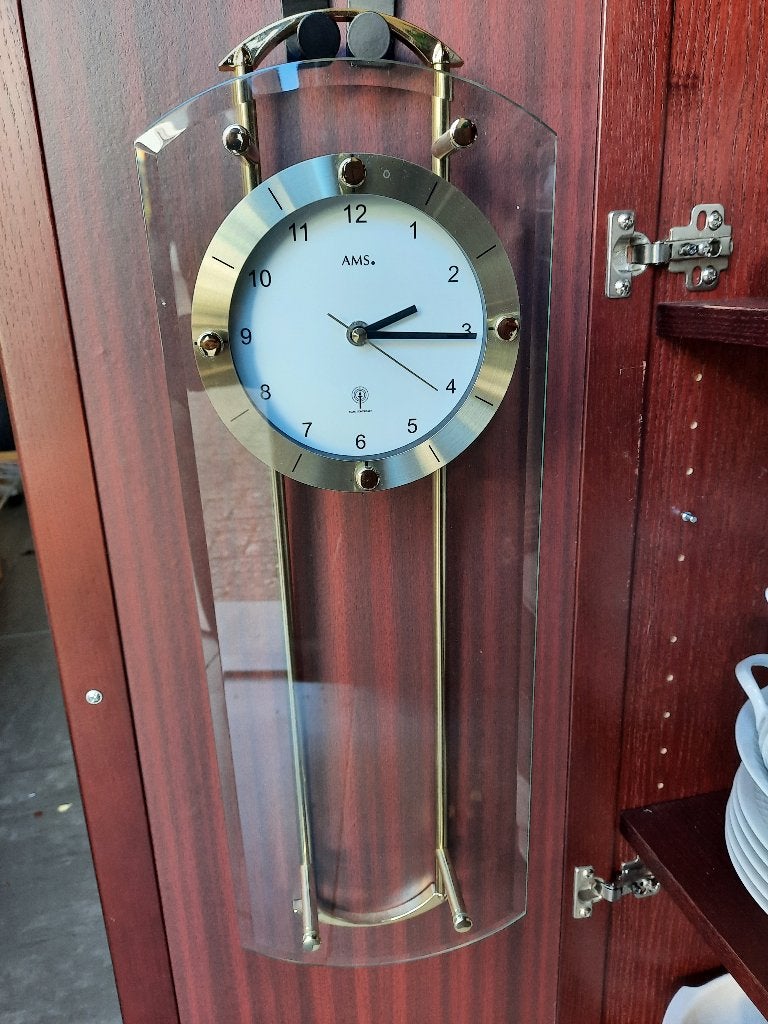 MESSING WANDKLOK AMS met slinger, Ophalen, Goud, Wandklok, Zo goed als nieuw