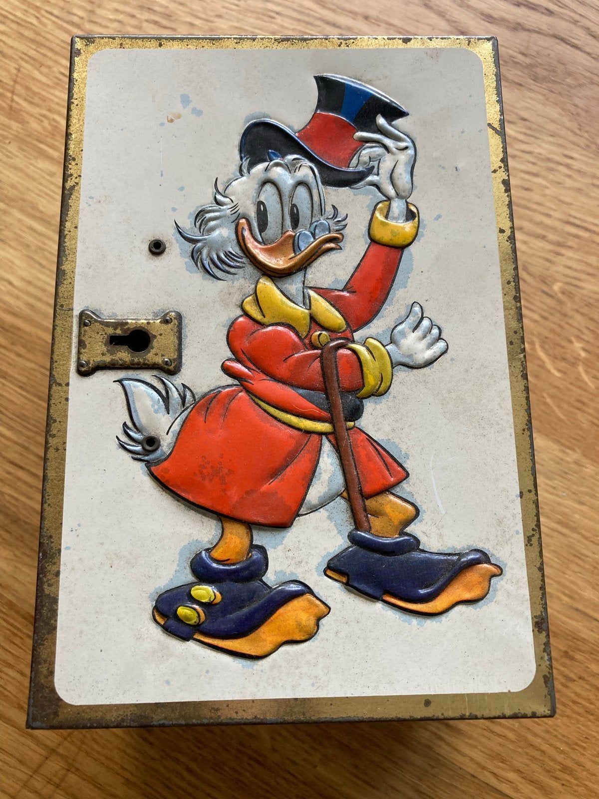 Vintage Dagobert Duck spaarpot blik - Disney Royco, Verzamelen, Spaarpotten, Ophalen of Verzenden, Gebruikt, Metaal of Blik