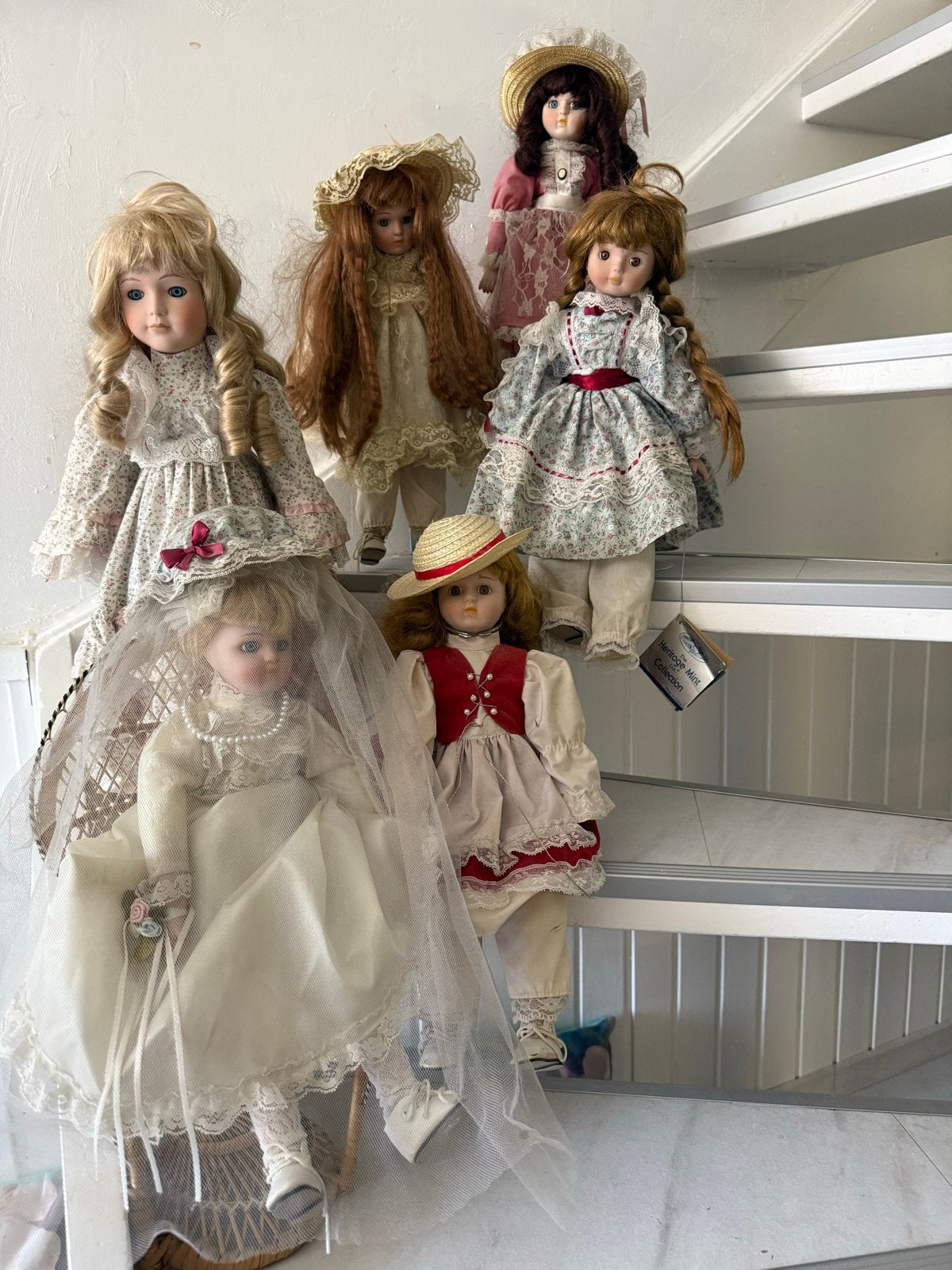 Veiling !: 6 Vintage Porseleinen Poppen - Diverse Stijlen, Ophalen of Verzenden, Gebruikt, Pop