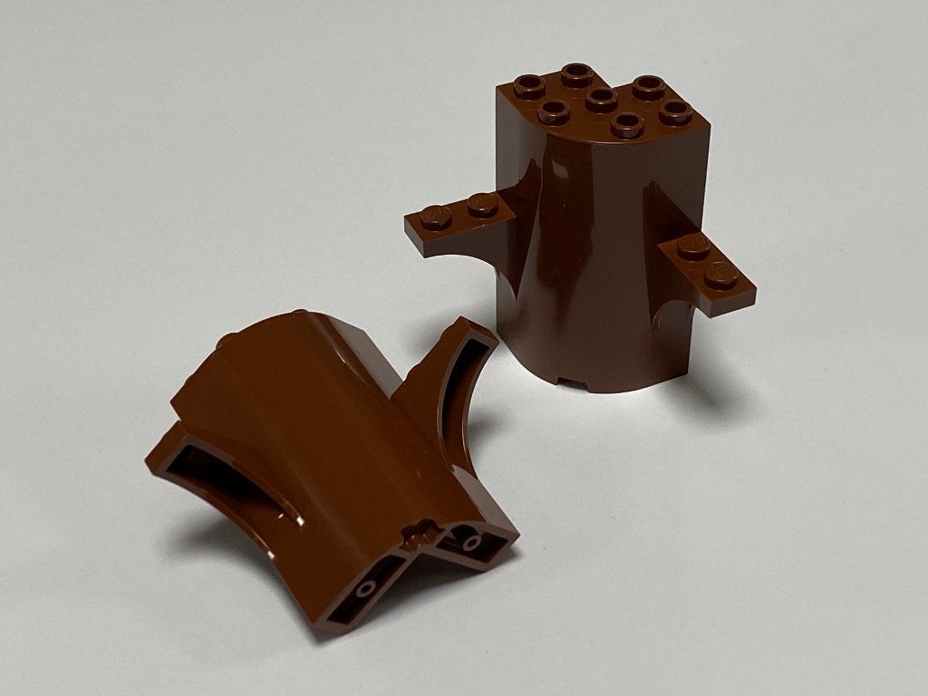 Partij 2x nieuwe Lego bruine cylinder 3x3x5 met 2 bogen, Overige thema's, Lego, Nieuw, Ophalen of Verzenden