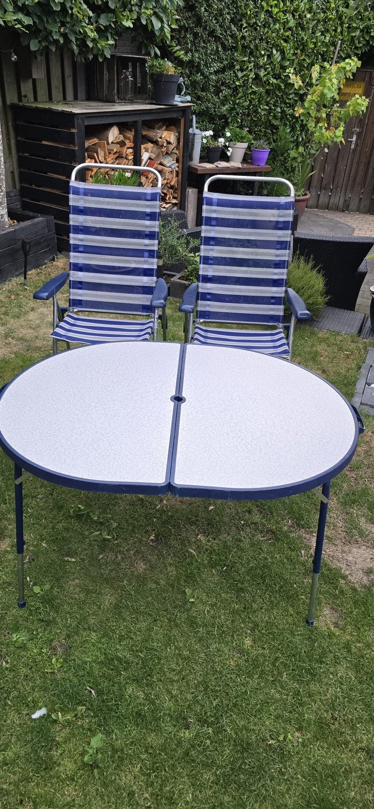 Crespo tafel met 2 crespo stoelen, Ophalen, Gebruikt, Campingtafel