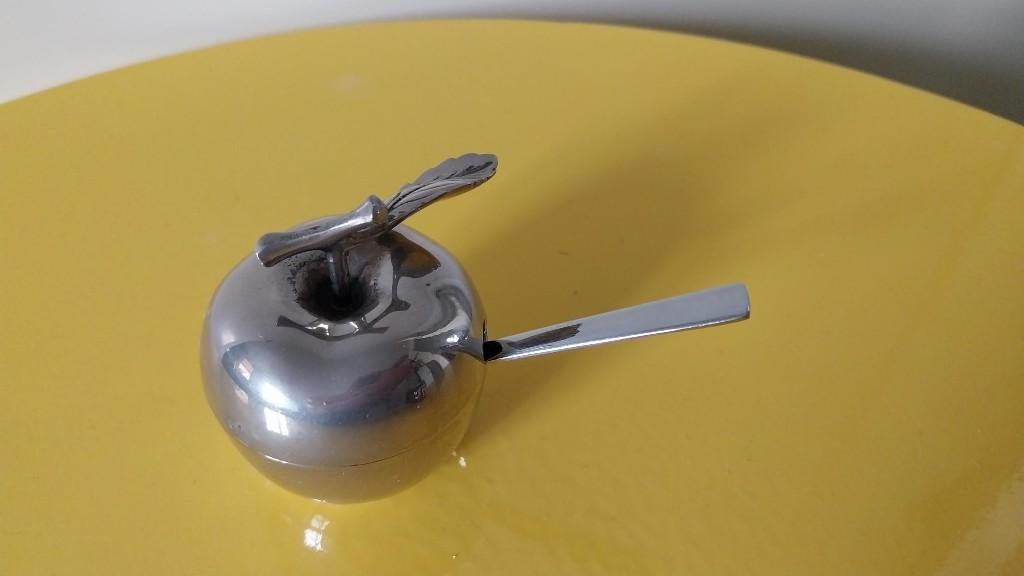 Zilverkleurig potje appel met lepel, Ophalen of Verzenden