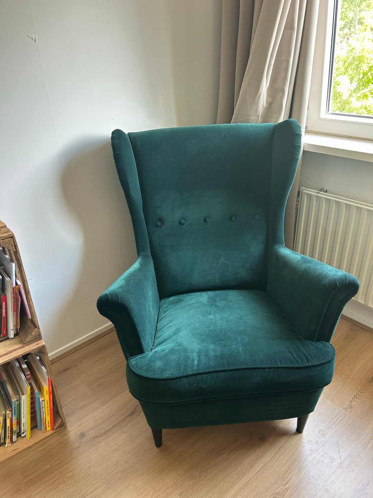 IKEA Strandmon oorfauteuil donkergroen, Huis en Inrichting, Fauteuils, Ophalen, Gebruikt, Stof, 75 tot 100 cm