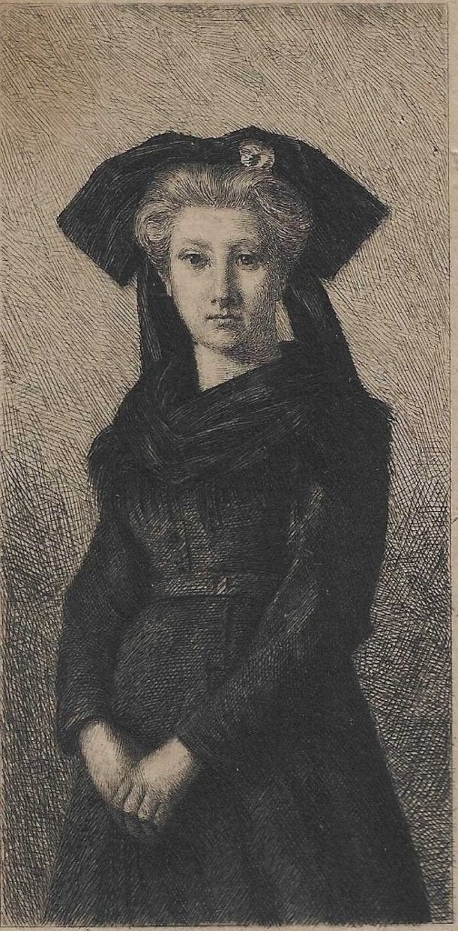 "Zij wacht - 1871 - Elzas". Gravure naar Jean-Jacques Henner, Antiek en Kunst, 1800 - 1899, Portret, Ophalen of Verzenden, 12 cm