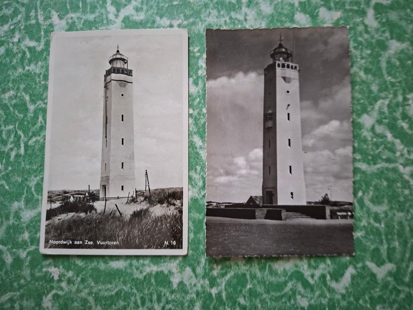 twee ansichtkaarten Vuurtoren van Noordwijk aan Zee, Ophalen of Verzenden, 1960 tot 1980, Gelopen, Zuid-Holland