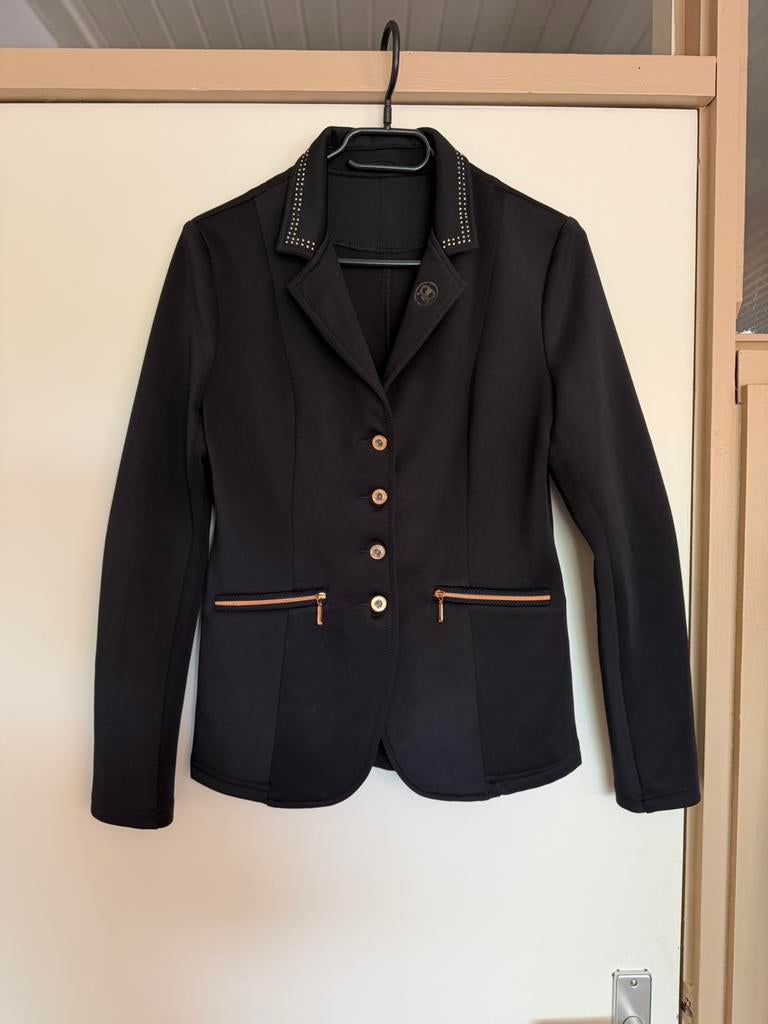 Zwart wedstrijdjasje rosegoud 36 38, Ophalen of Verzenden, Zo goed als nieuw, Dressuur, Bovenkleding