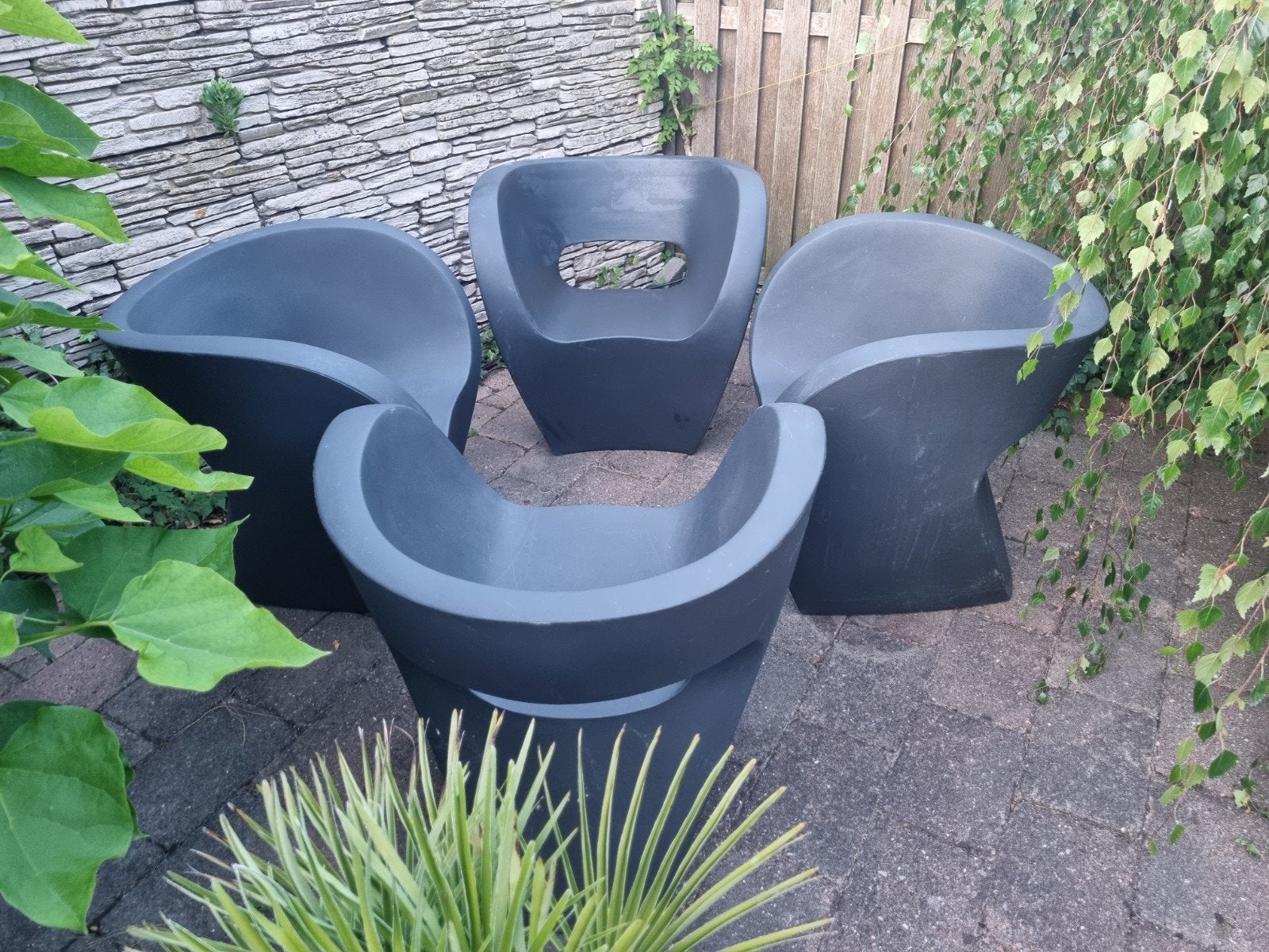 4 Moroso Little Albert tuinstoelen - Ron Arad design, Ophalen, Gebruikt