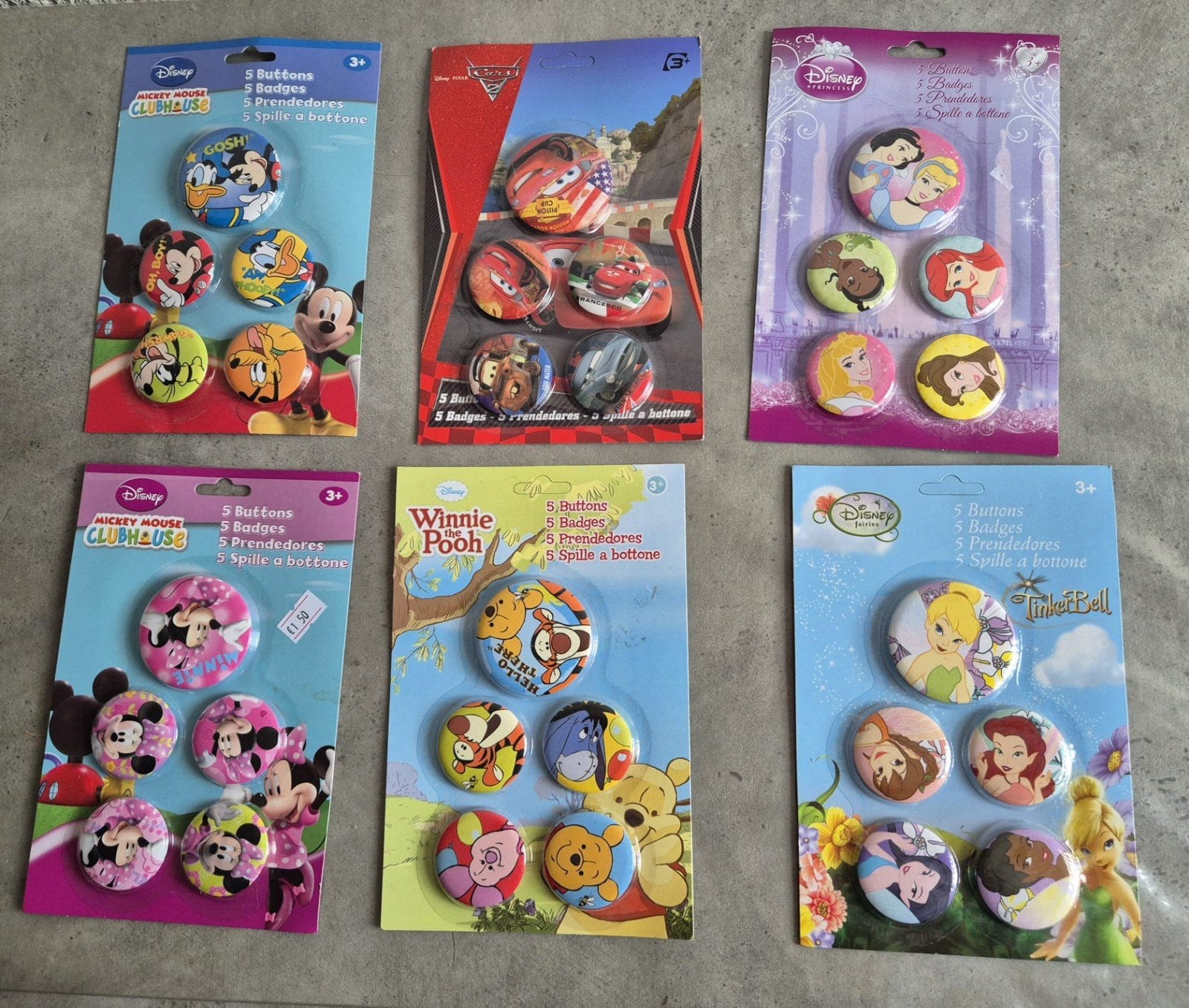 Disney Buttons - 6 varianten, 5 stuks per pakje, Ophalen, Nieuw