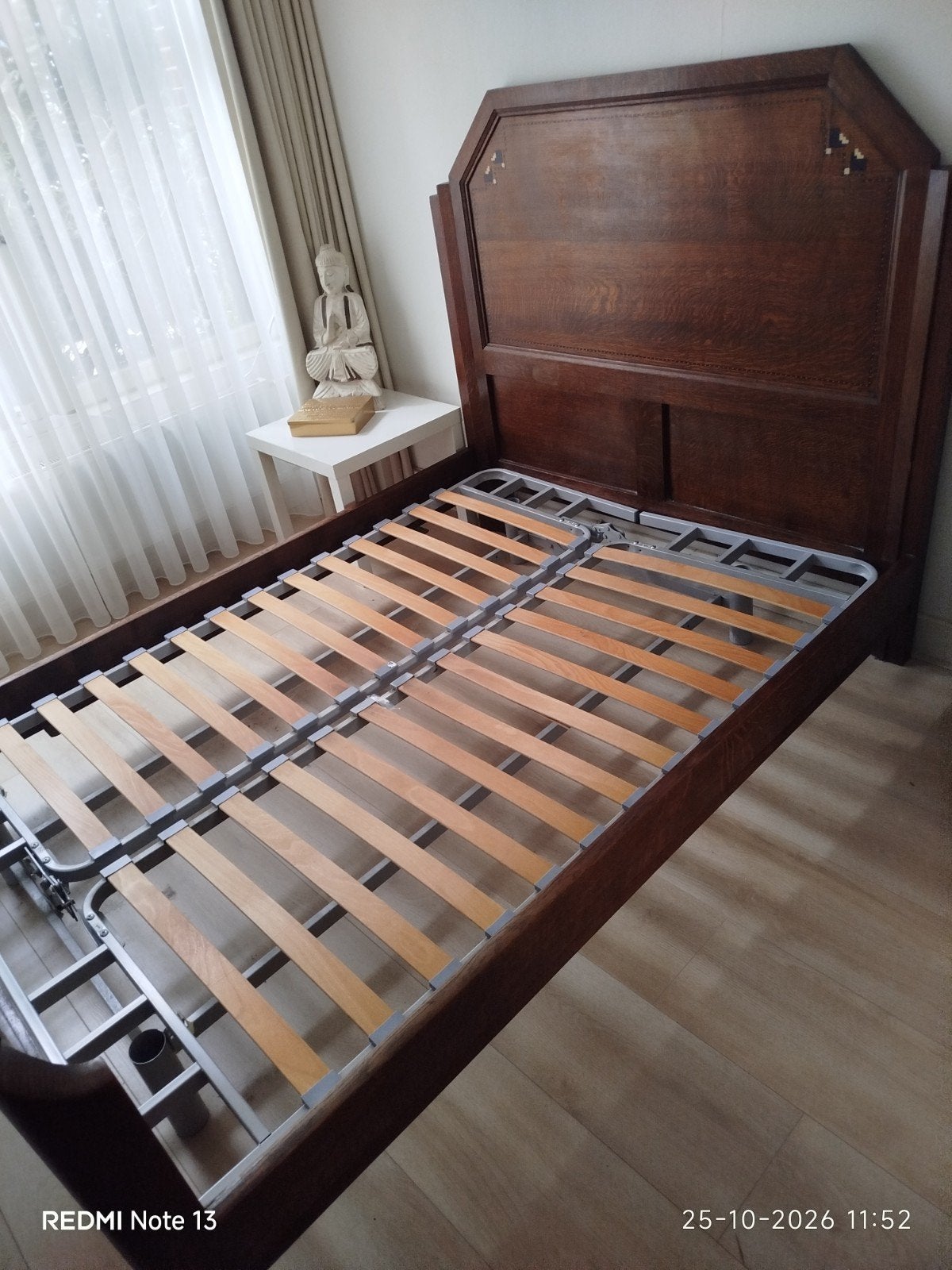 Antiek houten bedstee (Art Deco stijl) met inlegwerk, Ophalen