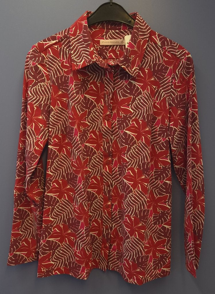Studio Anneloes blouse mt M travelstof rood bladprint 52025