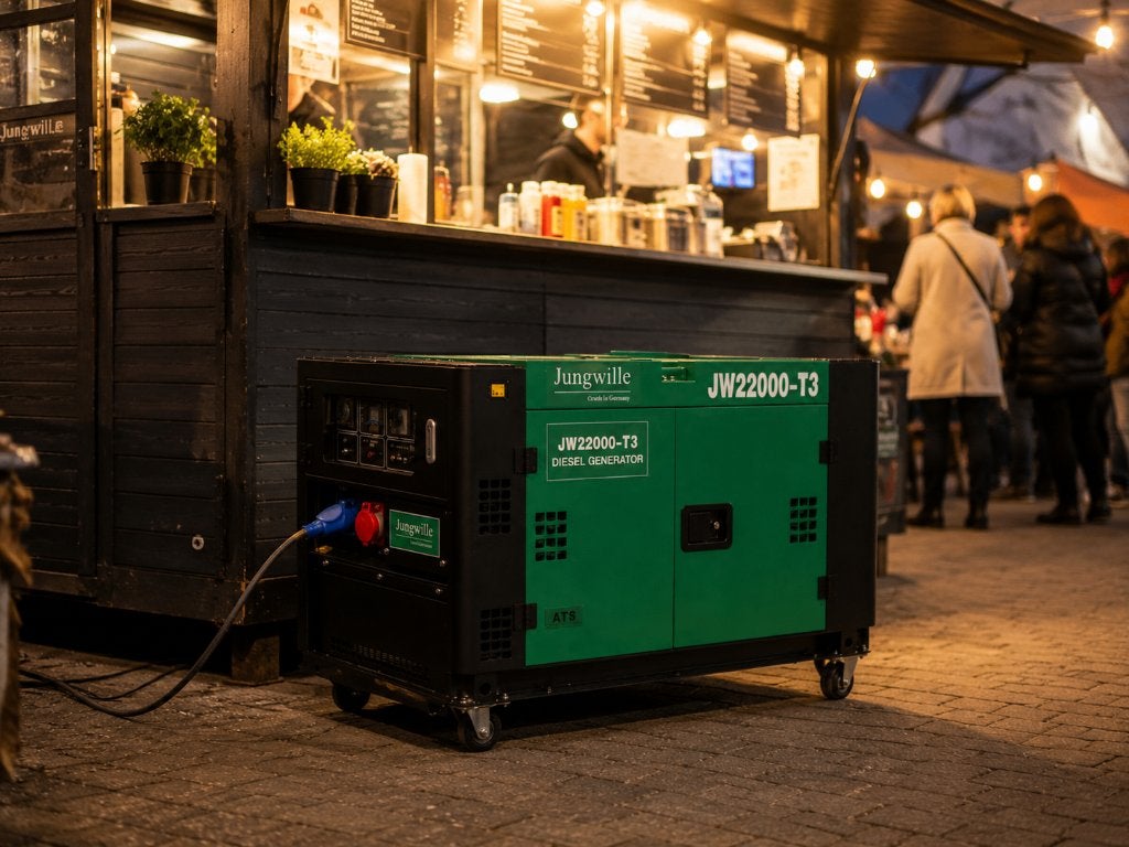 Jungwille JW22000-T3 Dieselgenerator 20,5 kVA, 80% KORTING, Dieselolie, Nieuw, Ophalen of Verzenden, Geluidgedempt