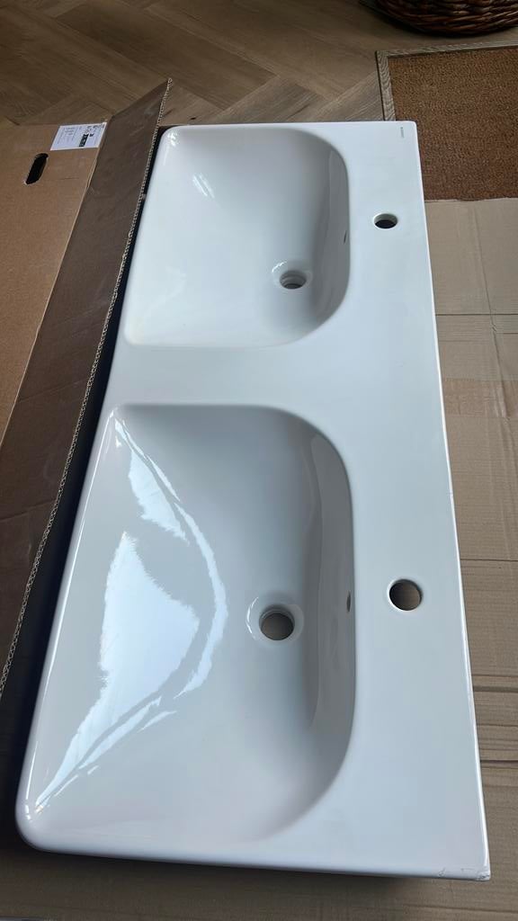 MOET NU WEG- Geberit Smyle Square dubbele wasbak 120cm, Ophalen, Gebruikt, Steen, Wastafel