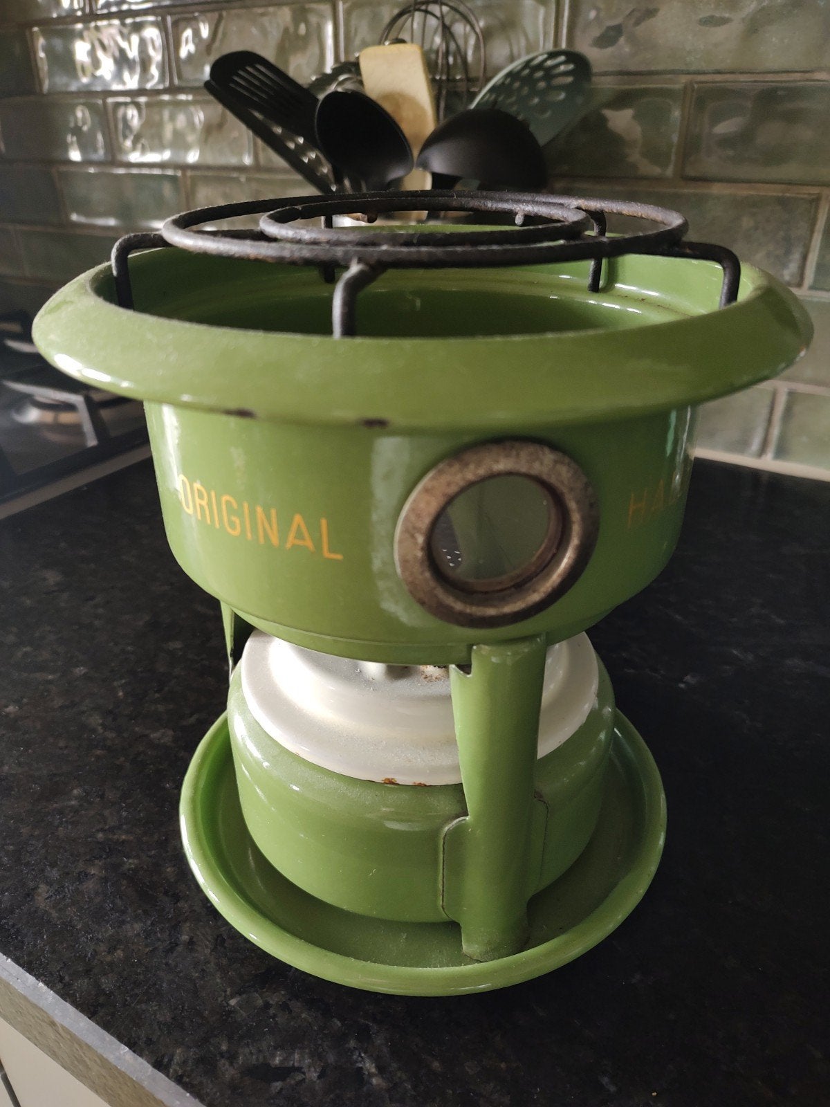 Vintage Groene Fonduebrander / Rechaud - Emaille, Ophalen