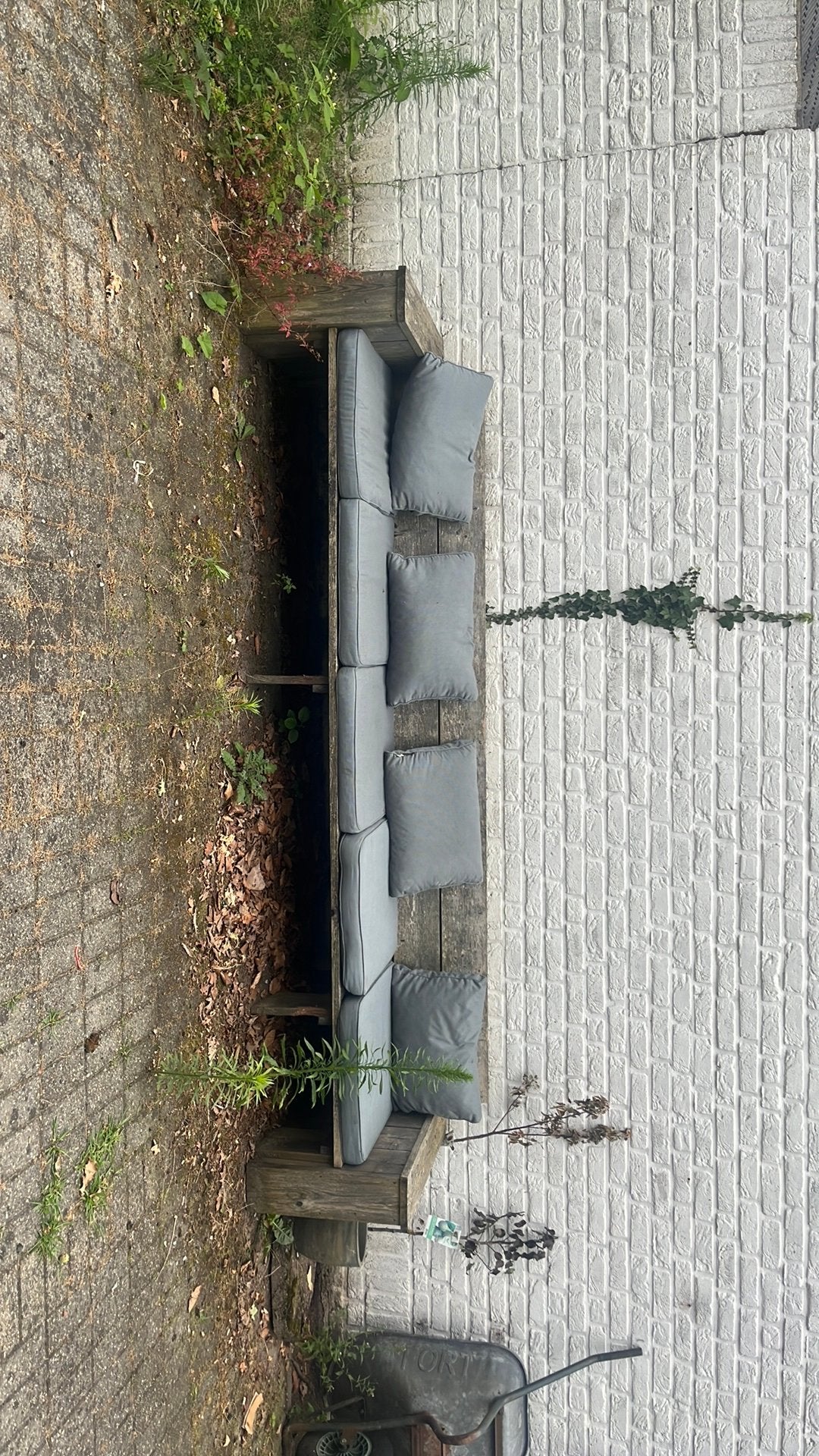 Gratis tuinbank XXL met kussens, Ophalen, Gebruikt, Hout