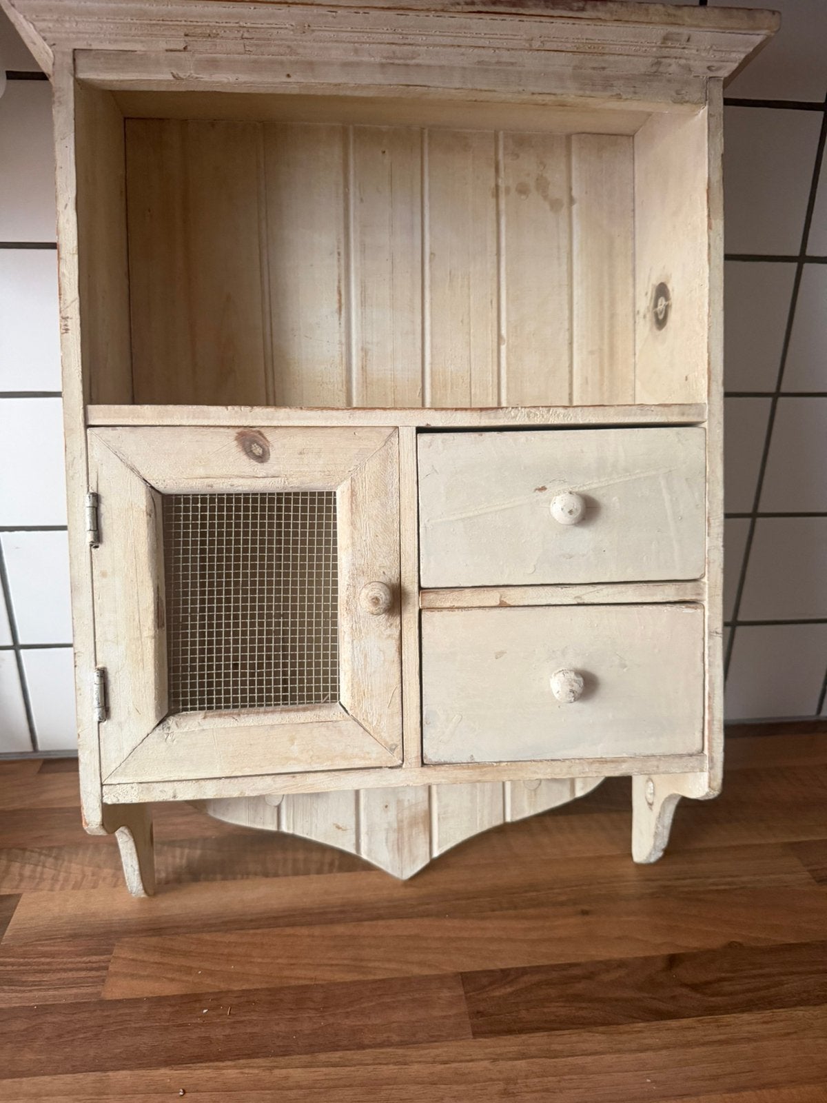 Vintage houten wandkastje met lades en deurtje, Ophalen of Verzenden
