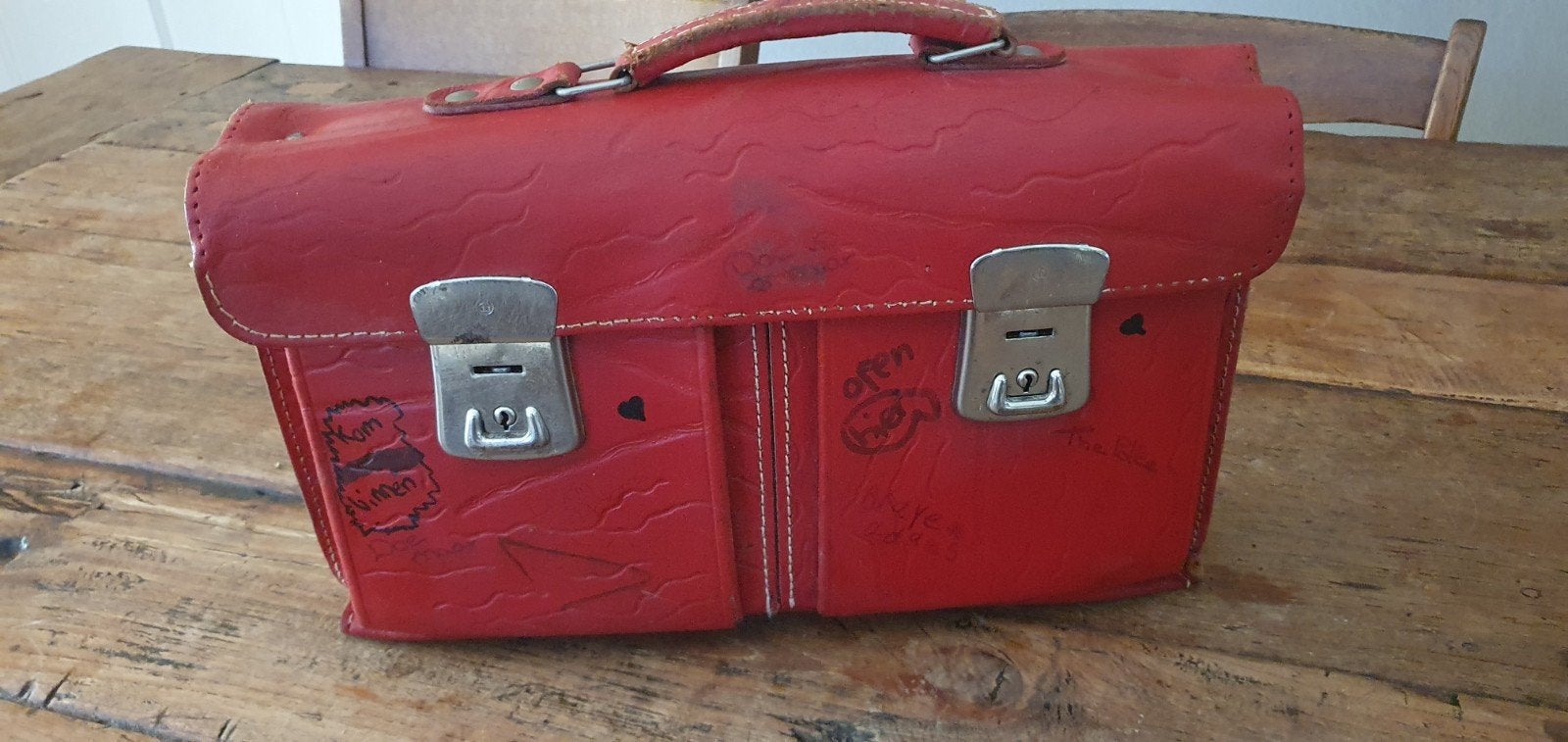Vintage doorleefde rode leren schooltas aktetas, Ophalen of Verzenden, Huis en Inrichting