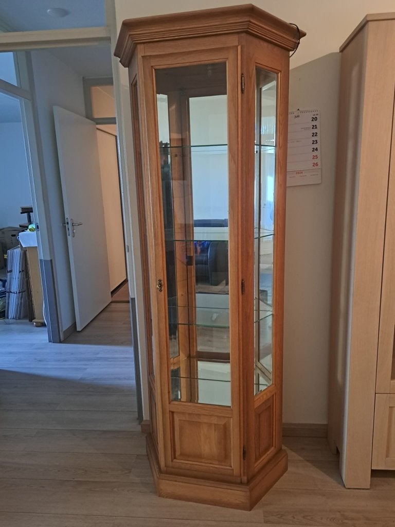Vitrinekast, Ophalen, Met deur(en), Eikenhout, 50 tot 100 cm