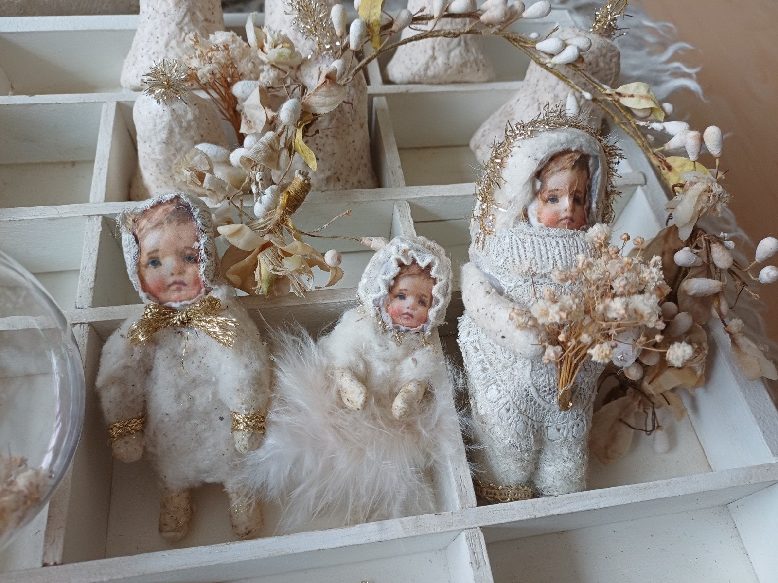 Schattige handgemaakte watten popjes, Antiek en Kunst, Ophalen of Verzenden