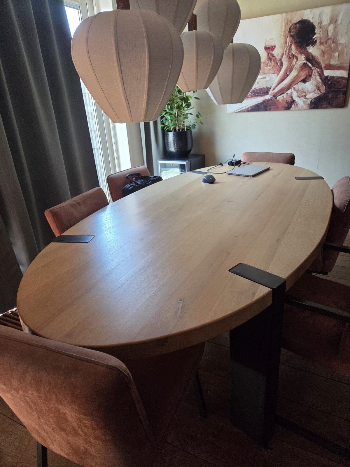 ovale eikenhouten eettafel, Ophalen, Ovaal, 200 cm of meer, 100 tot 150 cm
