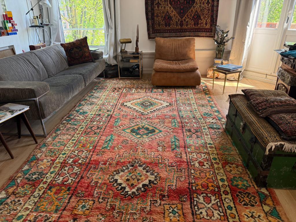 Vintage Marokkaans Tapijt 394x204 cm Jaren 70 handgemaakt, Huis en Inrichting, Stoffering | Tapijten en Kleden, Zo goed als nieuw