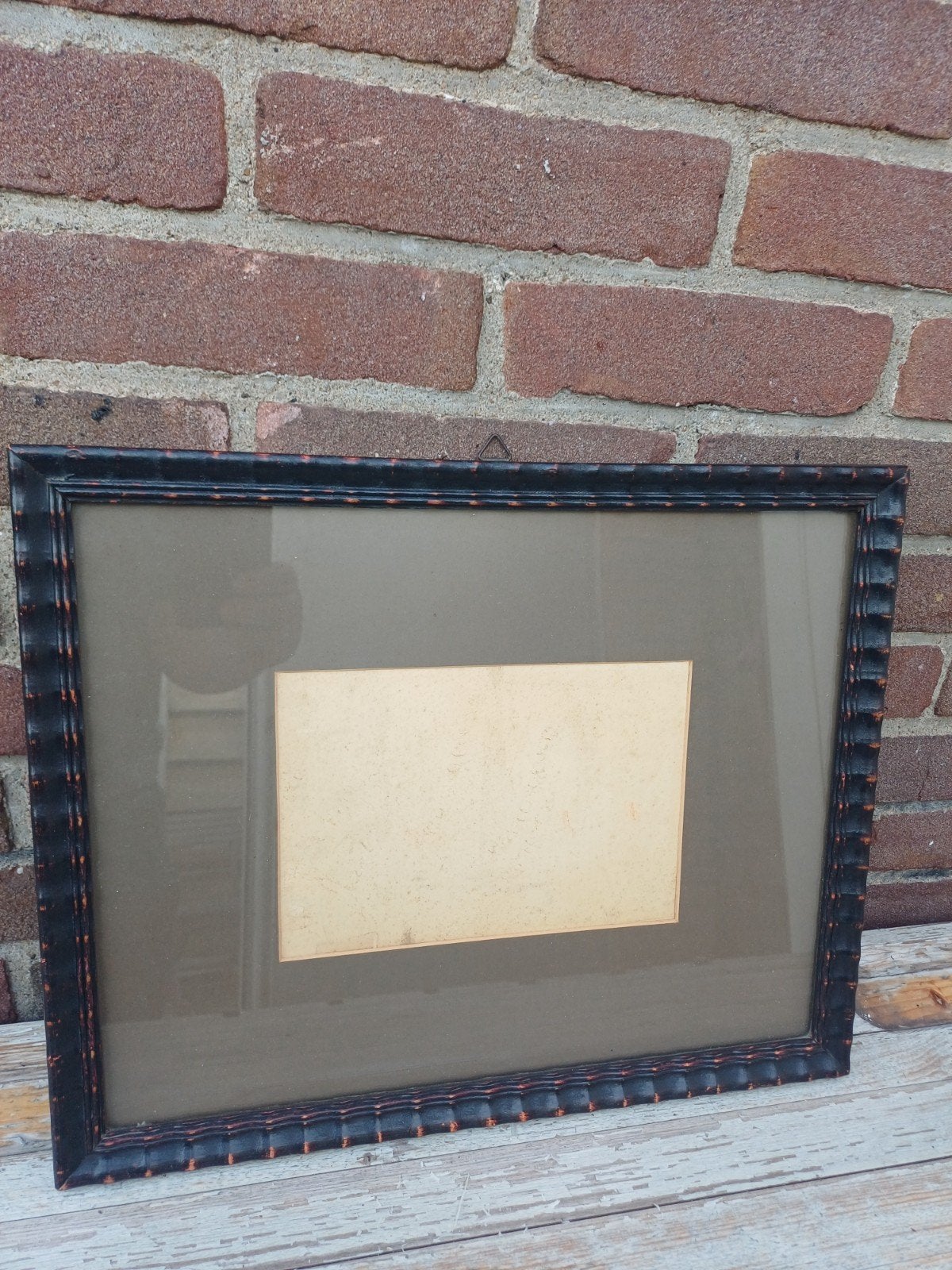 Vintage fotolijst met glas, zwart met bruine accenten, Gebruikt, Ophalen of Verzenden, Fotolijst, Zwart