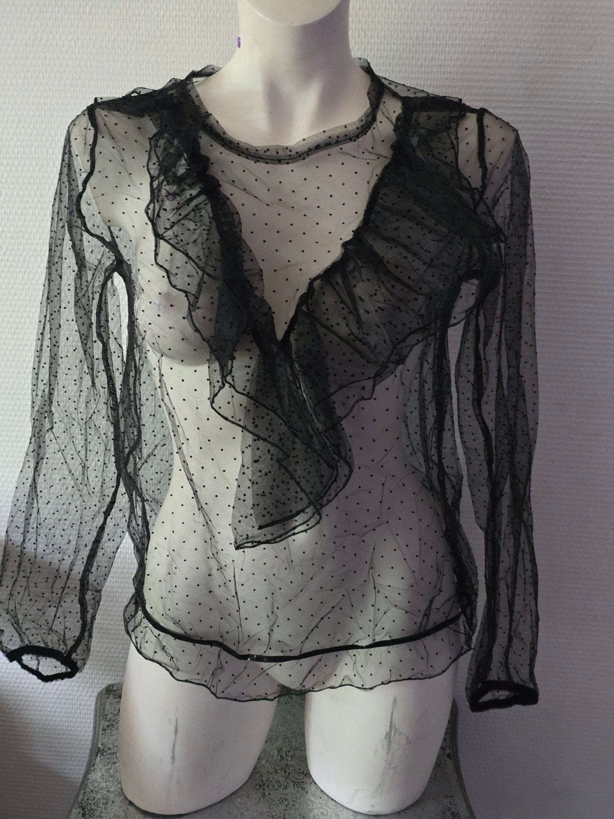 Primark Zwarte Transparante Maat S Blouse met Polkadots, Primark, Zwart, Ophalen of Verzenden, Zo goed als nieuw