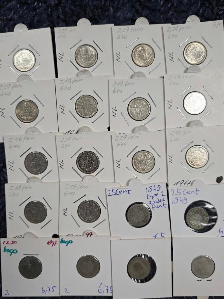 20x 25 cent Wilhelmina zilver, Postzegels en Munten, Munten | Nederland, Zilver, 25 cent, Koningin Wilhelmina, Verzenden