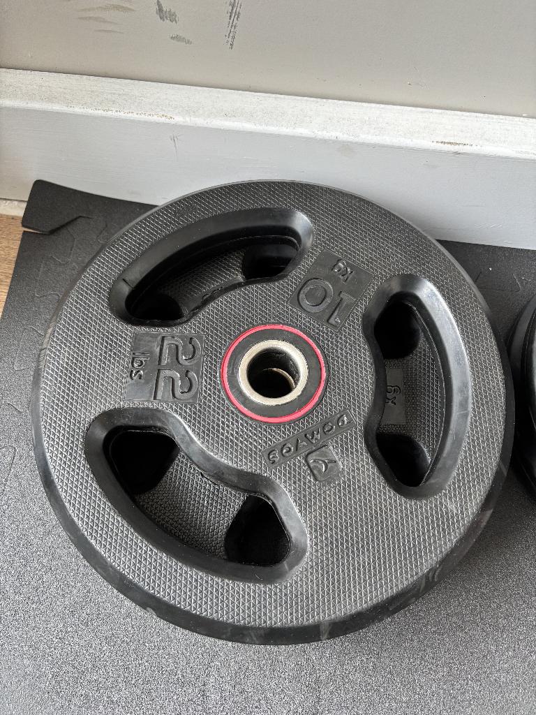 Halterschijf rubber met handgrepen 10 kg, Ophalen, Zo goed als nieuw, Halterschijven