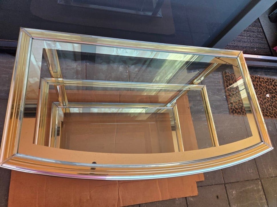 Glazen bijzettafel met of zonder wieltjes., Huis en Inrichting, Tafels | Bijzettafels, Ophalen, 75 cm of meer, Overige vormen