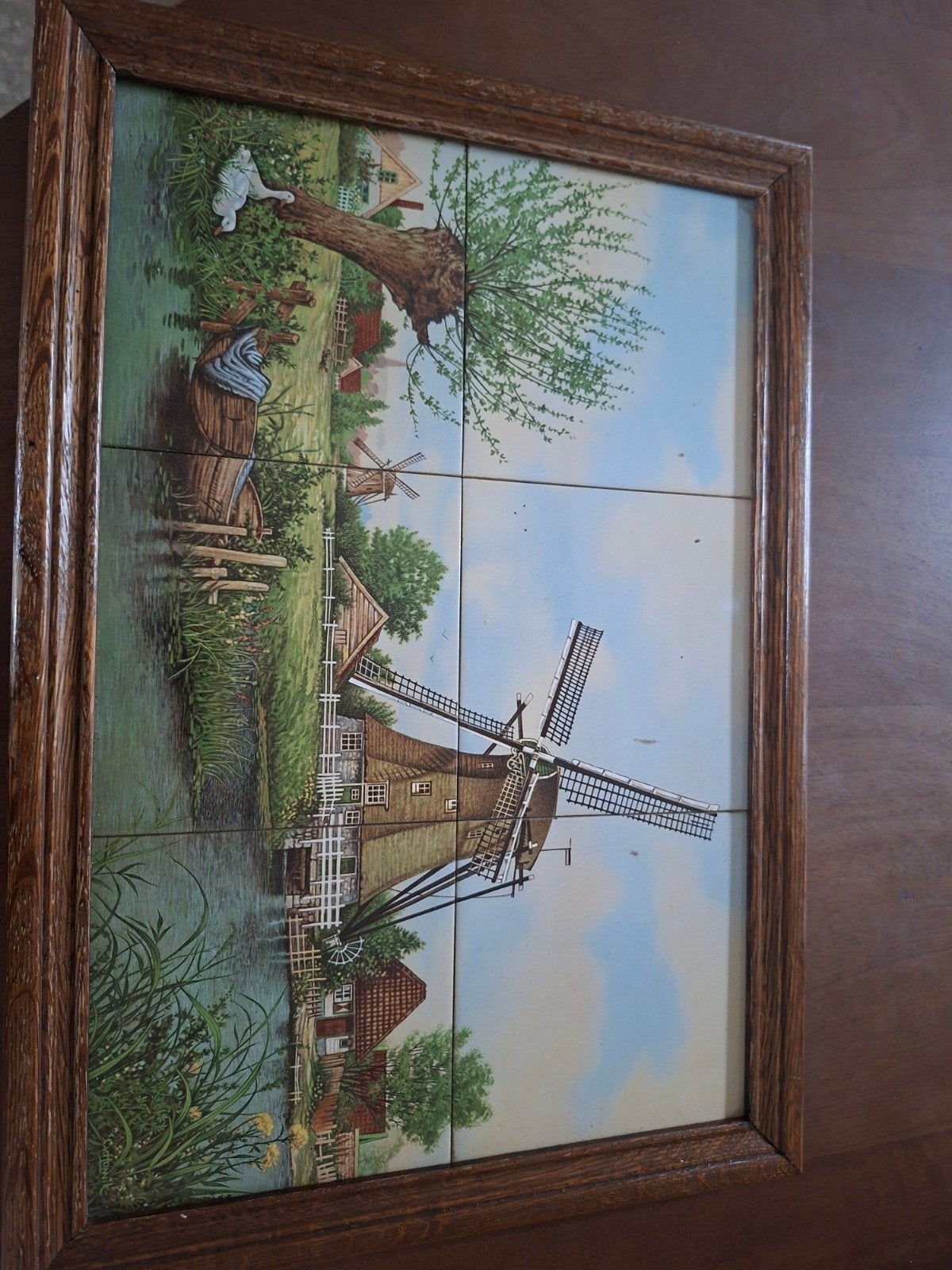 Tegeltableau Hollandse Molenlandschap - Vintage, Ophalen