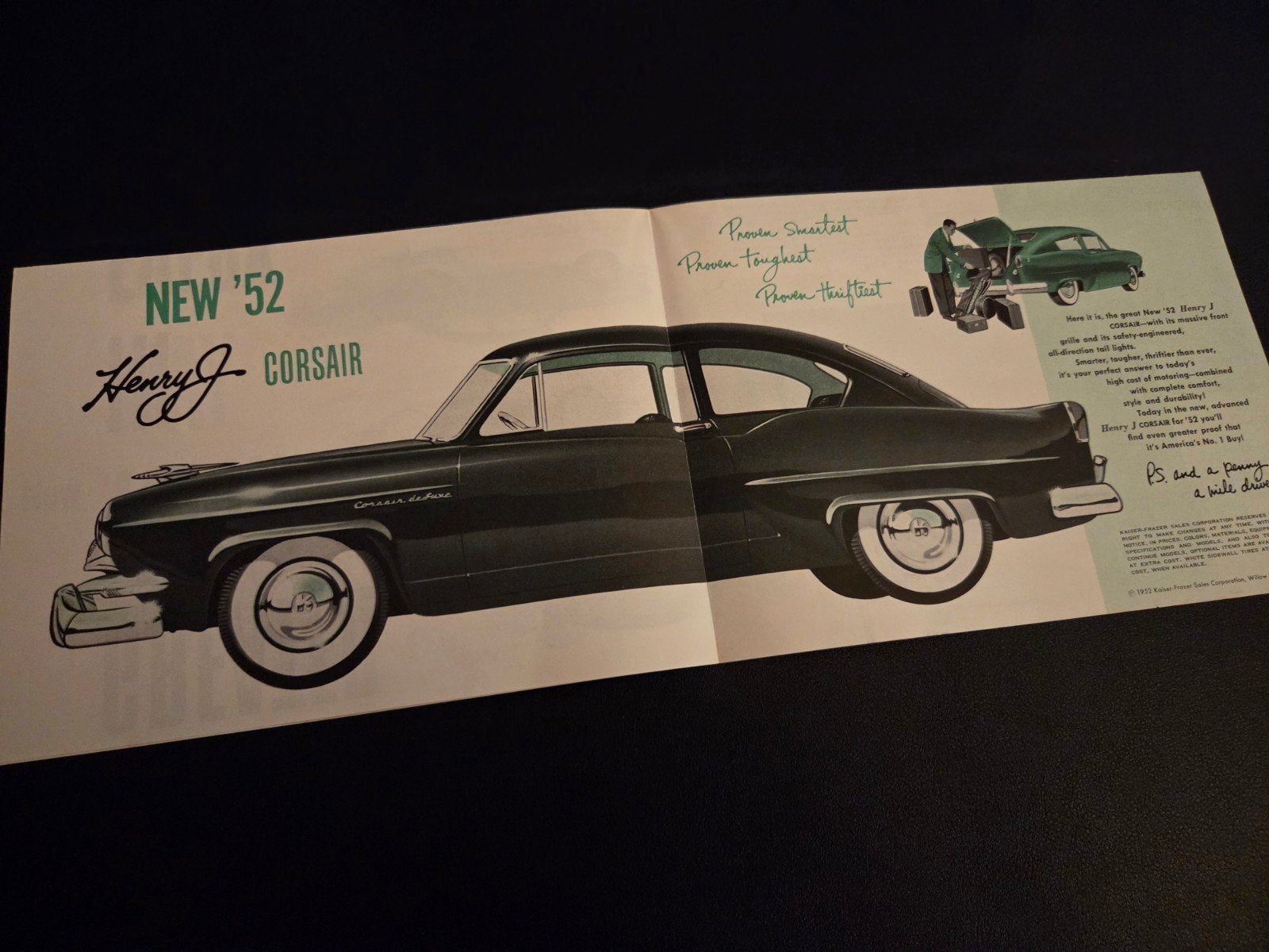 Brochure Kaiser Henry J Corsair 1952 USA, Boeken, Auto's | Folders en Tijdschriften, Ophalen of Verzenden, Zo goed als nieuw, Overige merken