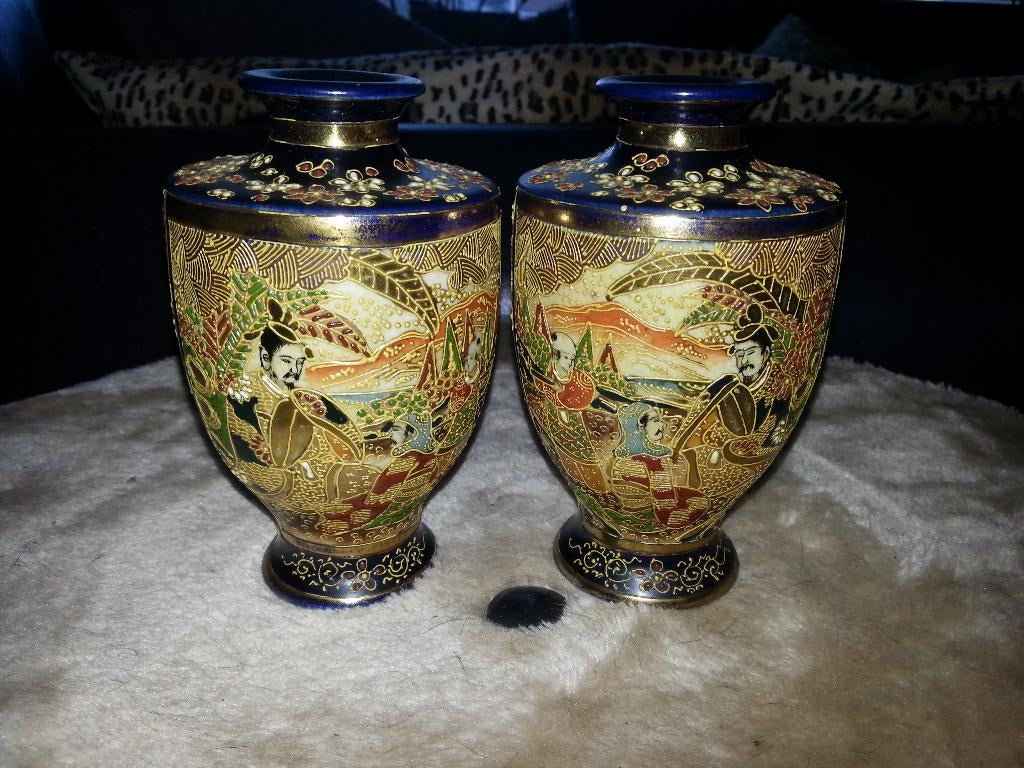 2 antieke kyoto satsuma vaasjes,late Meiji periode eind1800, Ophalen