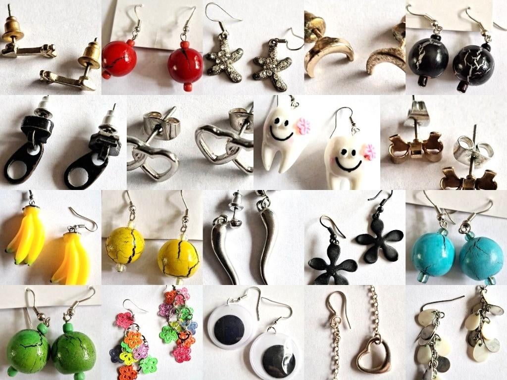 Sale partij 18 Leuke, grappige, mooie, bijzondere oorbellen, Overige materialen, Hangers, Overige kleuren, Verzenden