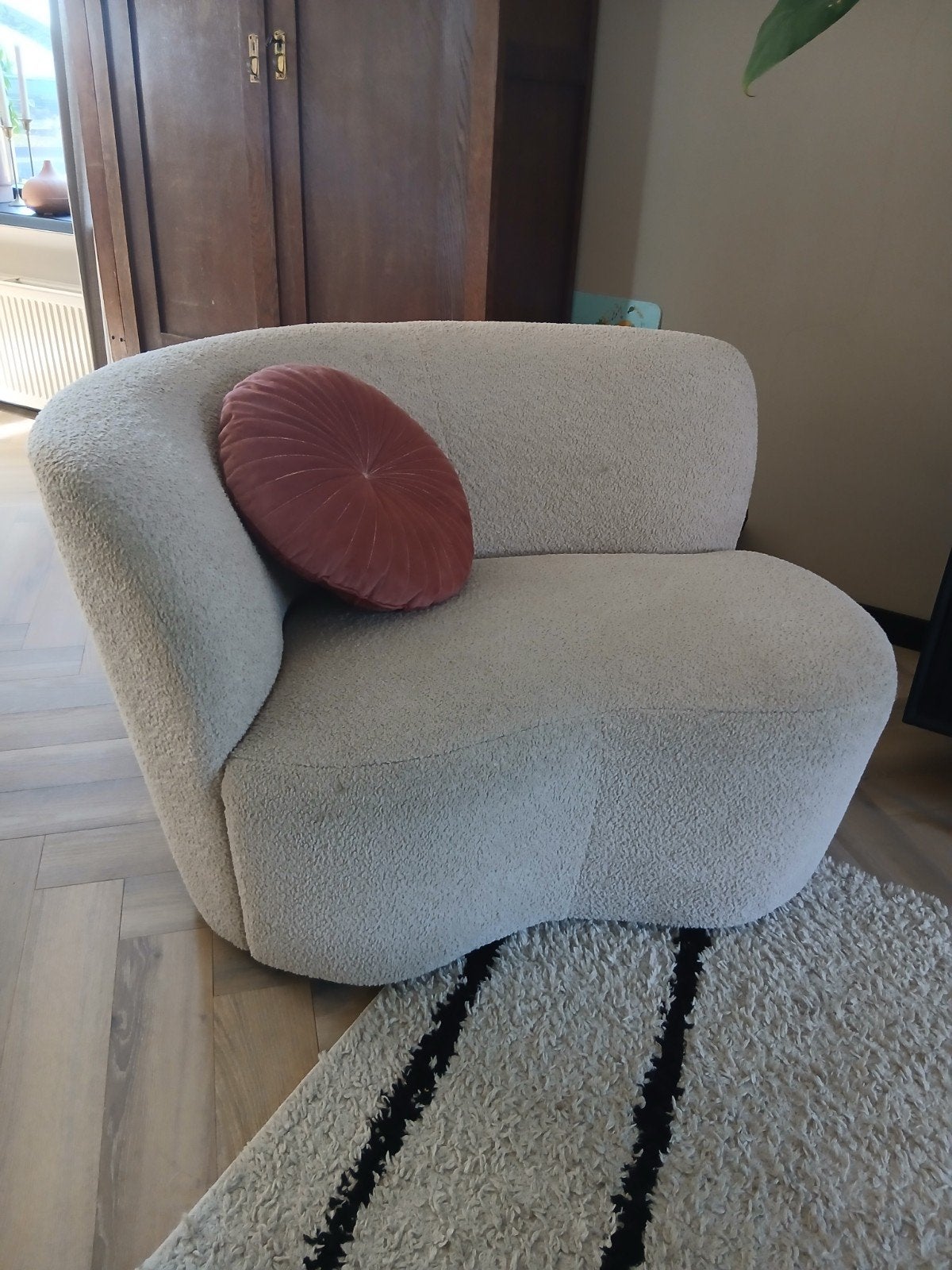 Woood fauteuil beige karwei te koop, Gebruikt, Eenpersoons, 75 tot 100 cm, Ophalen of Verzenden
