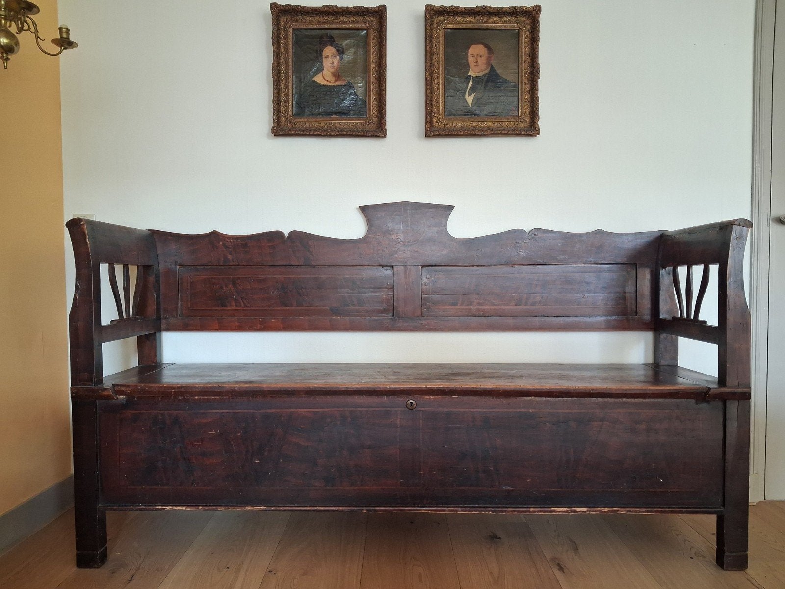Antieke houten bank met opbergruimte - 200x100x53 cm, Ophalen