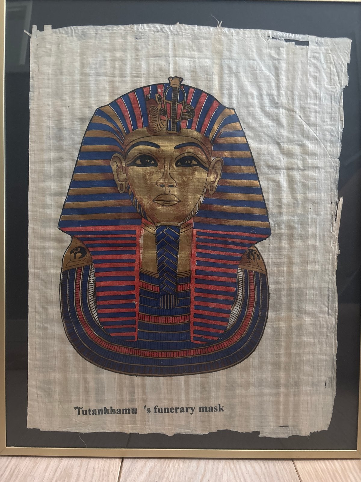 Ingelijste Papyrus met Toetanchamon's Doodsmasker, Ophalen of Verzenden