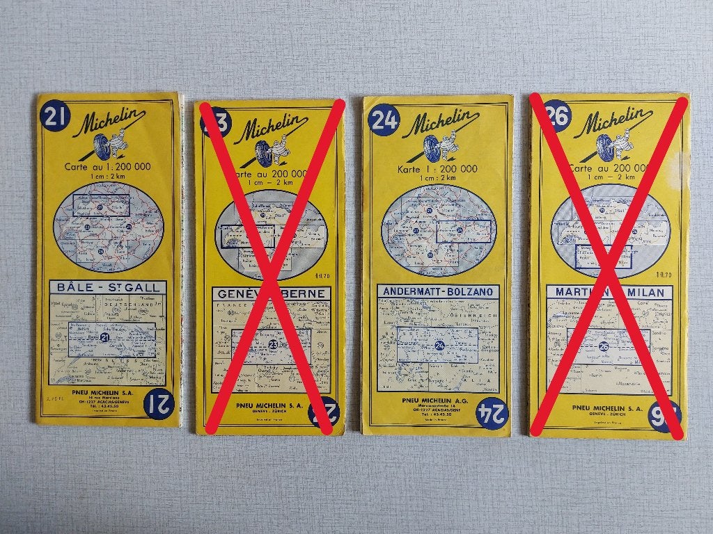 Oude MICHELIN Wegenkaarten jaren '50 '60 '70 Kleur geel, Gelezen, Ophalen of Verzenden, Landkaart, 1800 tot 2000